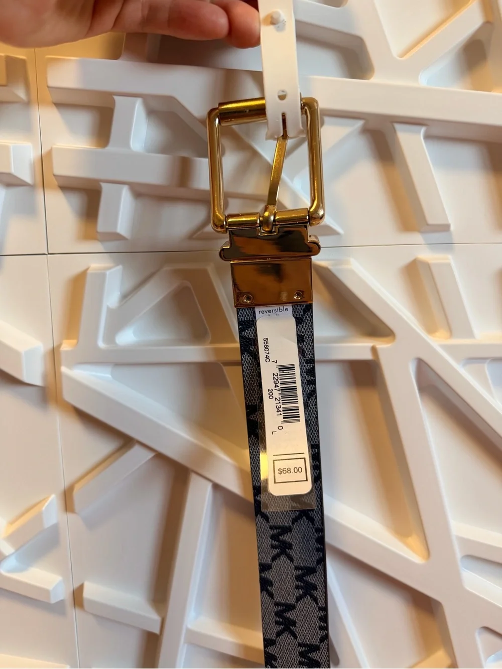 Michael Kors Reversible Black and Gray Monogram Belt with Gold Hardware